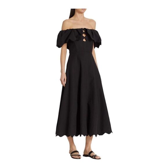 Sea black Leona Stretch Cotton Scalloped Midi Dress Size 14 NWT - Picture 3 of 5